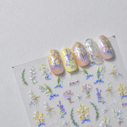 Lily Flower Nail Art Stickers Adhesive Embossed Wild Flowers Rose Sticker Decals 