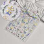 Lily Flower Nail Art Stickers Adhesive Embossed Wild Flowers Rose Sticker Decals 