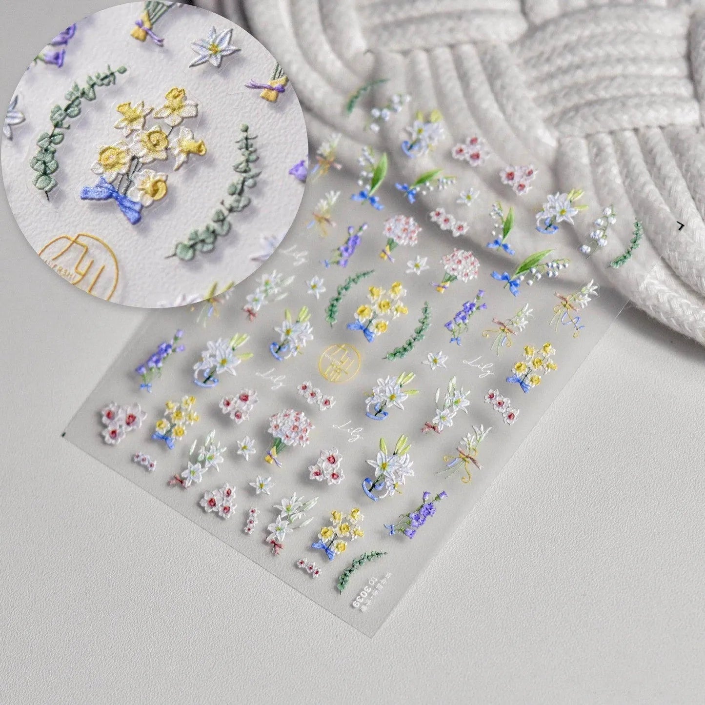 Lily Flower Nail Art Stickers Adhesive Embossed Wild Flowers Rose Sticker Decals 
