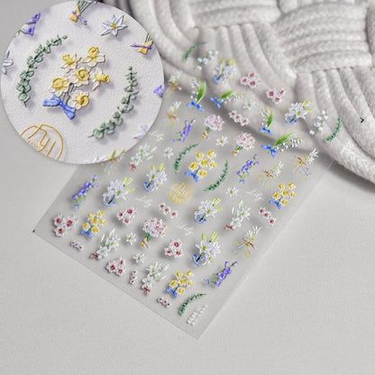 Lily Flower Nail Art Stickers Adhesive Embossed Wild Flowers Rose Sticker Decals 