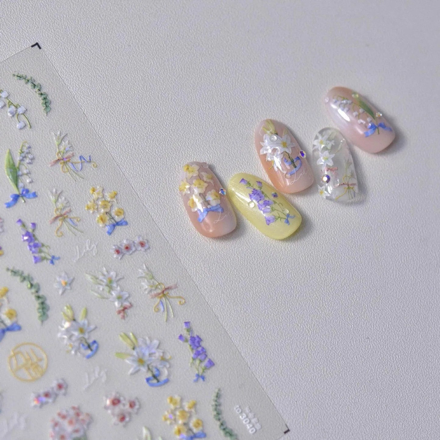 Lily Flower Nail Art Stickers Adhesive Embossed Wild Flowers Rose Sticker Decals 