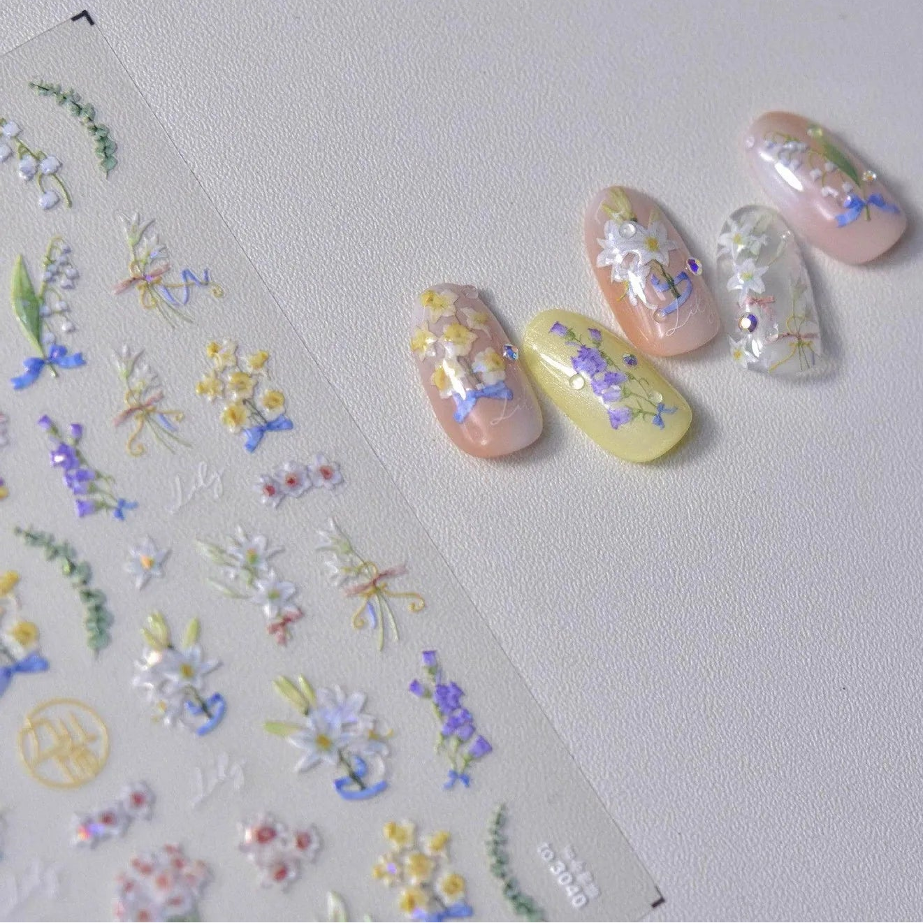 Lily Flower Nail Art Stickers Adhesive Embossed Wild Flowers Rose Sticker Decals 
