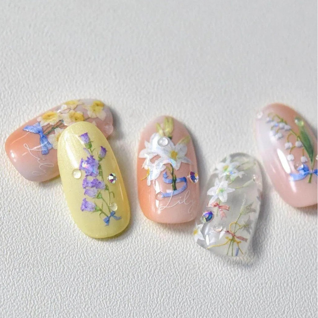 Lily Flower Nail Art Stickers Adhesive Embossed Wild Flowers Rose Sticker Decals 