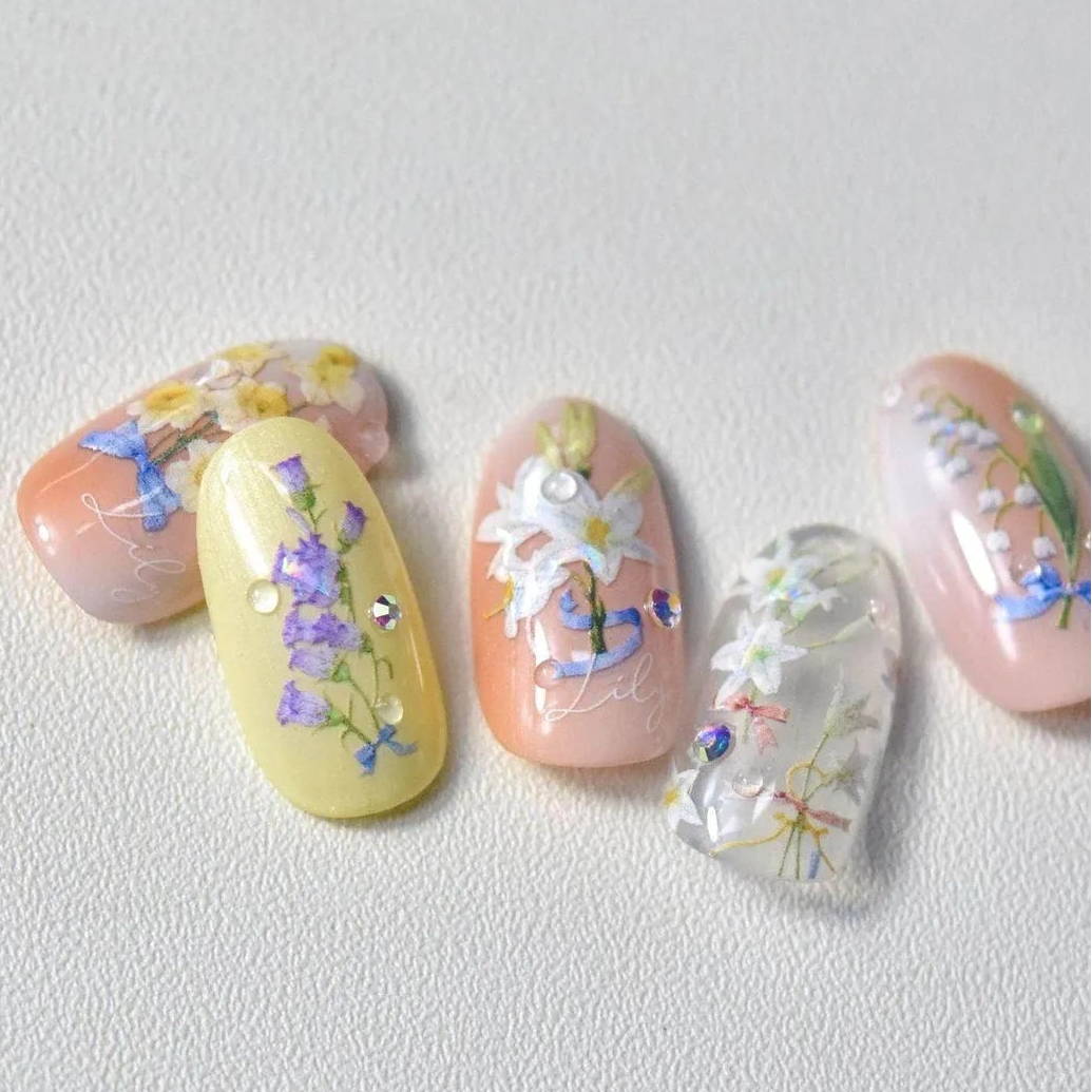 Lily Flower Nail Art Stickers Adhesive Embossed Wild Flowers Rose Sticker Decals 