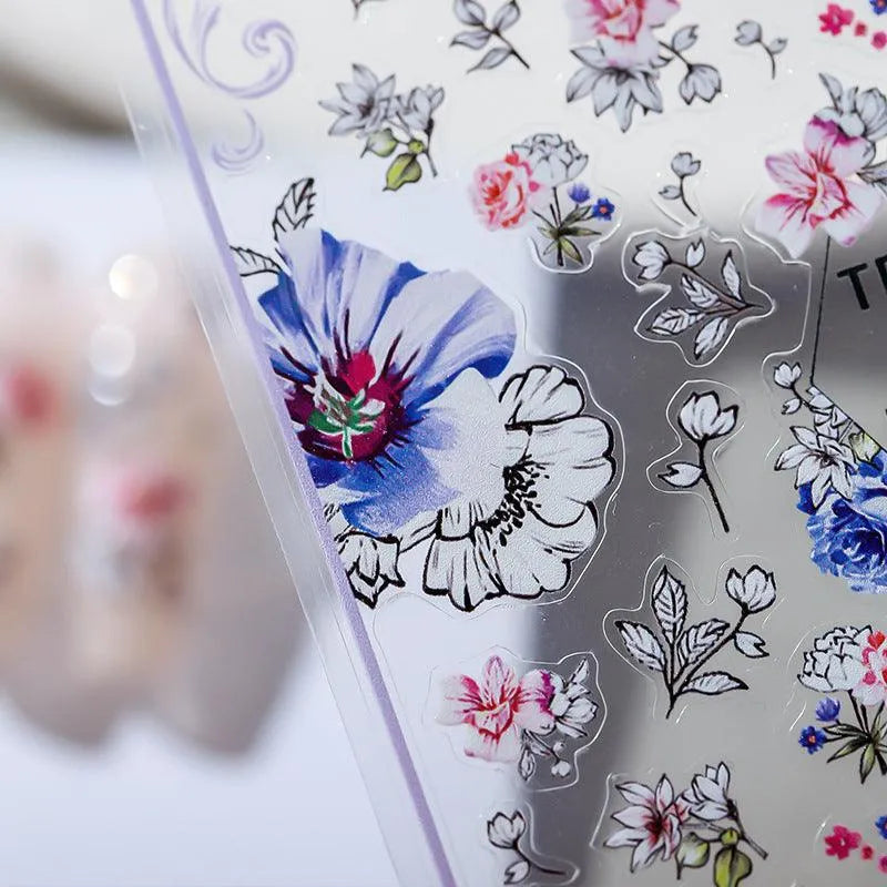 Line Flower Nail Art Stickers Floral Adhesive Slider Sticker Decals TS1487