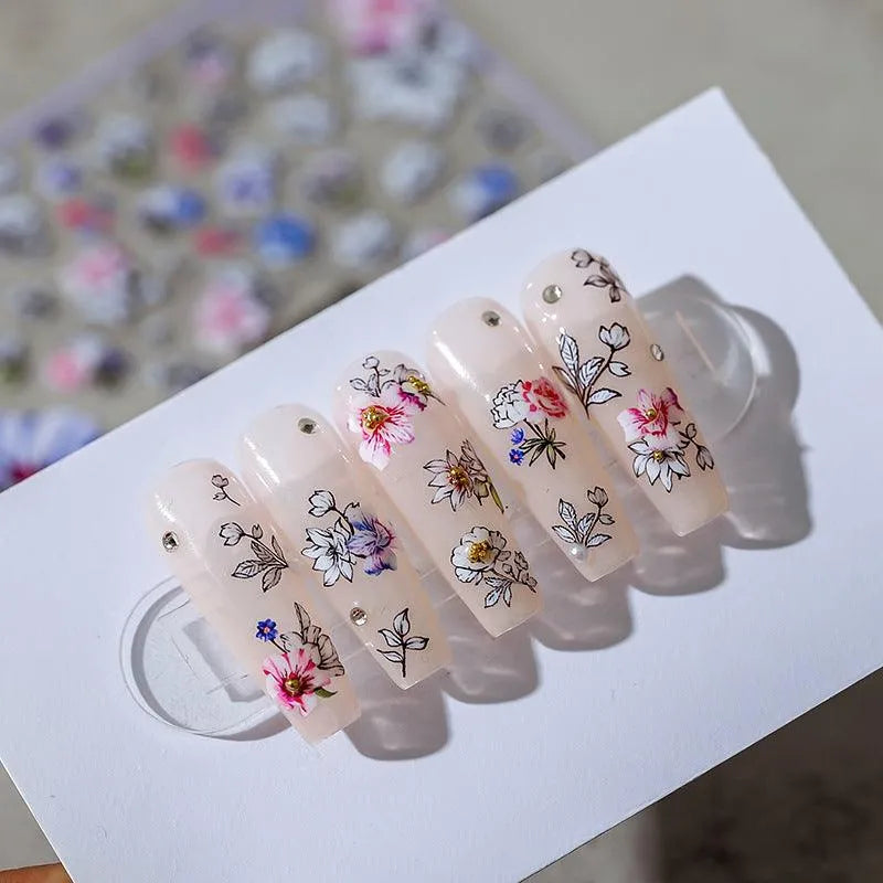 Line Flower Nail Art Stickers Floral Adhesive Slider Sticker Decals TS1487