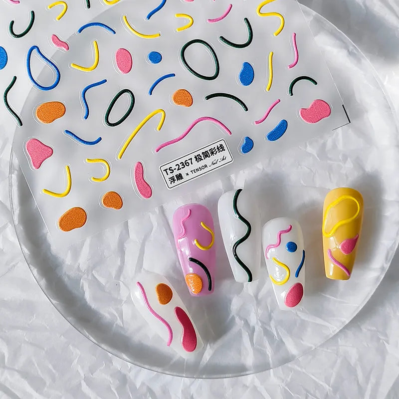 Line Nail Art Stickers Adhesive Slider Colorful Lines Sticker Decals TS2367