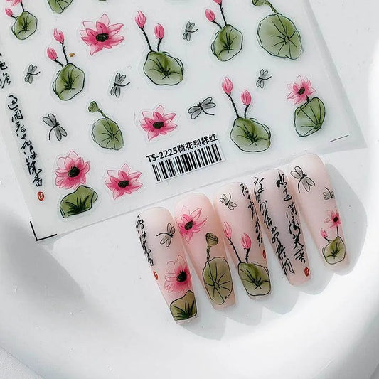 Lotus Nail Art Stickers Adhesive Slider Lotus Flower Sticker Decals TS2225