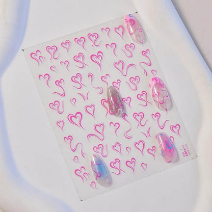 Love Heart Nail Art Stickers Colorful Ribbon Heart Shape Adhesive Sticker Decals to4103