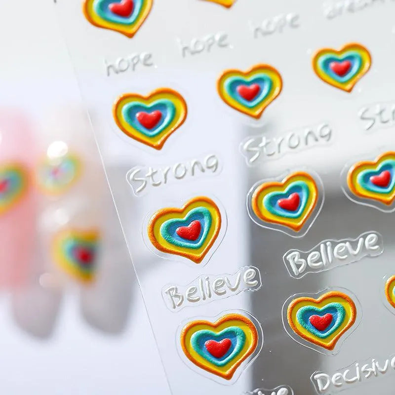 Love Hearts Nail Art Stickers Adhesive Embossed Heart Sticker Decals TS1544