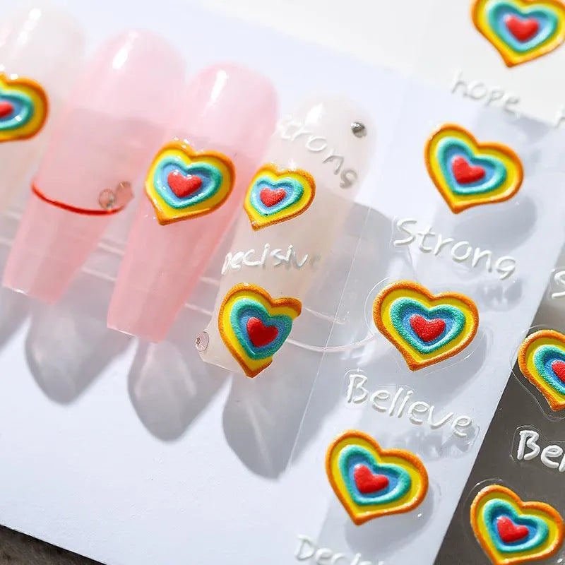 Love Hearts Nail Art Stickers Adhesive Embossed Heart Sticker Decals TS1544