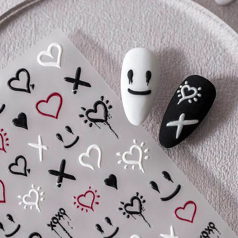 Love Nail Art Stickers Adhesive Sliders Graffiti Ghost Face Embossed Sticker Decals TS2305