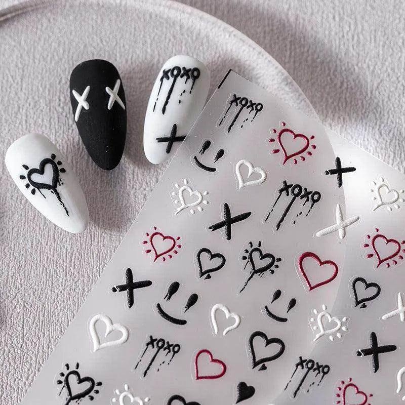 Love Nail Art Stickers Adhesive Sliders Graffiti Ghost Face Embossed Sticker Decals TS2305