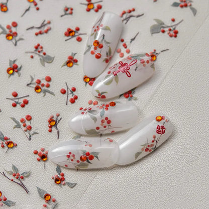 Love Red Bean Nail Art Stickers Adhesive Embossed Sticker Decals with Rhinestones TA285