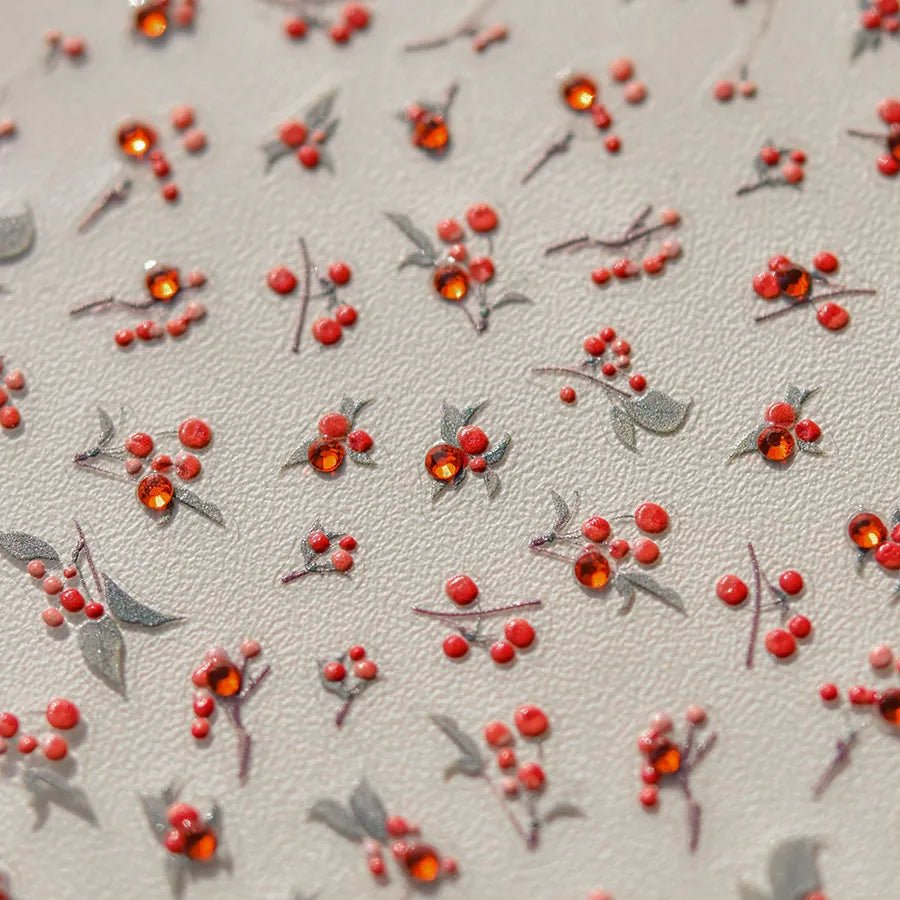 Love Red Bean Nail Art Stickers Adhesive Embossed Sticker Decals with Rhinestones TA285