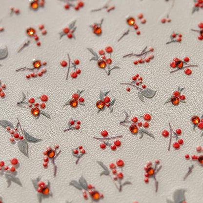 Love Red Bean Nail Art Stickers Adhesive Embossed Sticker Decals with Rhinestones TA285