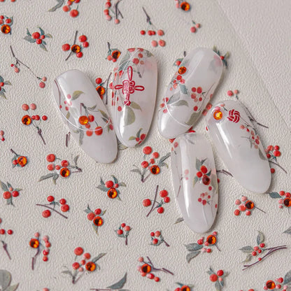 Love Red Bean Nail Art Stickers Adhesive Embossed Sticker Decals with Rhinestones TA285