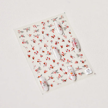 Love Red Bean Nail Art Stickers Adhesive Embossed Sticker Decals with Rhinestones TA285