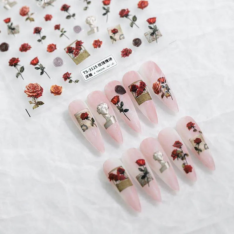 Love Rose Nail Art Stickers Adhesive Sliders Valentine's Day Flower Sticker Decals TS3124