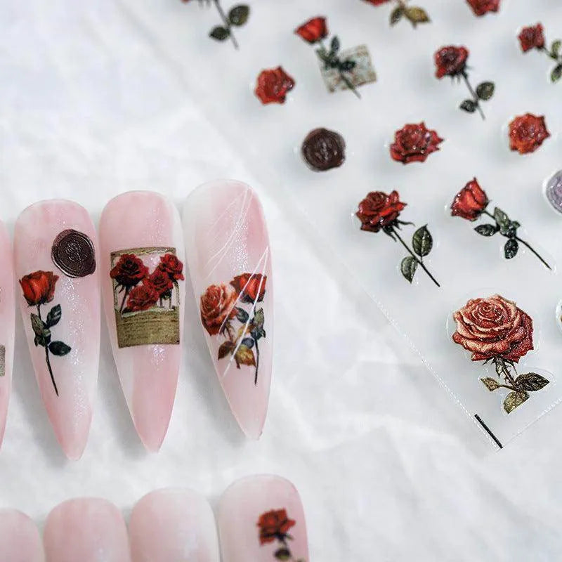 Love Rose Nail Art Stickers Adhesive Sliders Valentine's Day Flower Sticker Decals TS3124