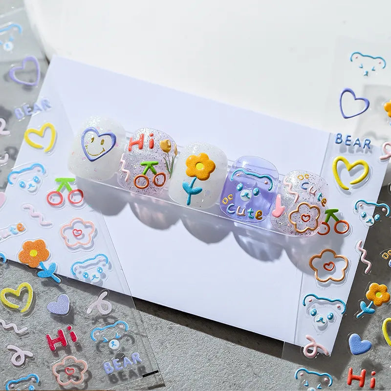 Lovely Graffiti Nail Art Stickers Heart Stars Flowers Design Adhesive Sticker Decals MN071
