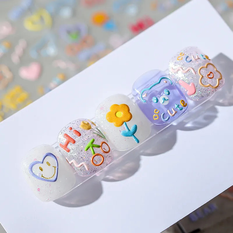 Lovely Graffiti Nail Art Stickers Heart Stars Flowers Design Adhesive Sticker Decals MN071