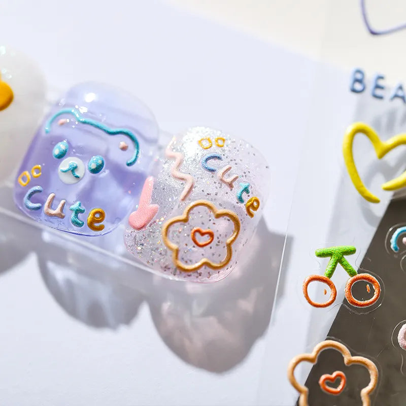 Lovely Graffiti Nail Art Stickers Heart Stars Flowers Design Adhesive Sticker Decals MN071