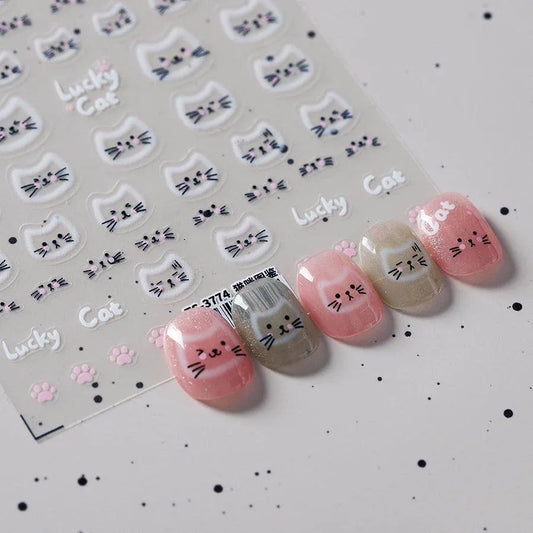 Lucky Cat Nail Art Stickers Adhesive Cute Kitten Sticker Decals TS3774