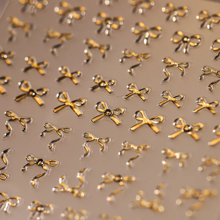 Luxury 3D Bow Nail Art Stickers - Gold & Silver Metal Decals for DIY Manicure