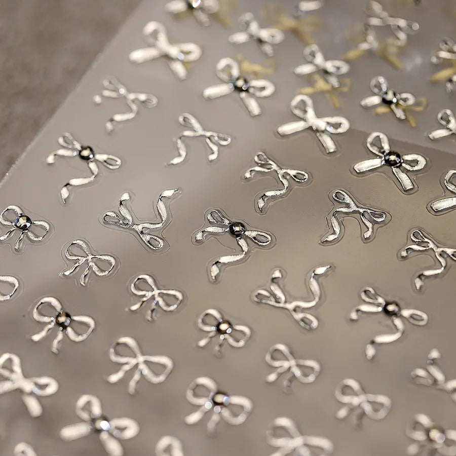 Luxury 3D Bow Nail Art Stickers - Gold & Silver Metal Decals for DIY Manicure