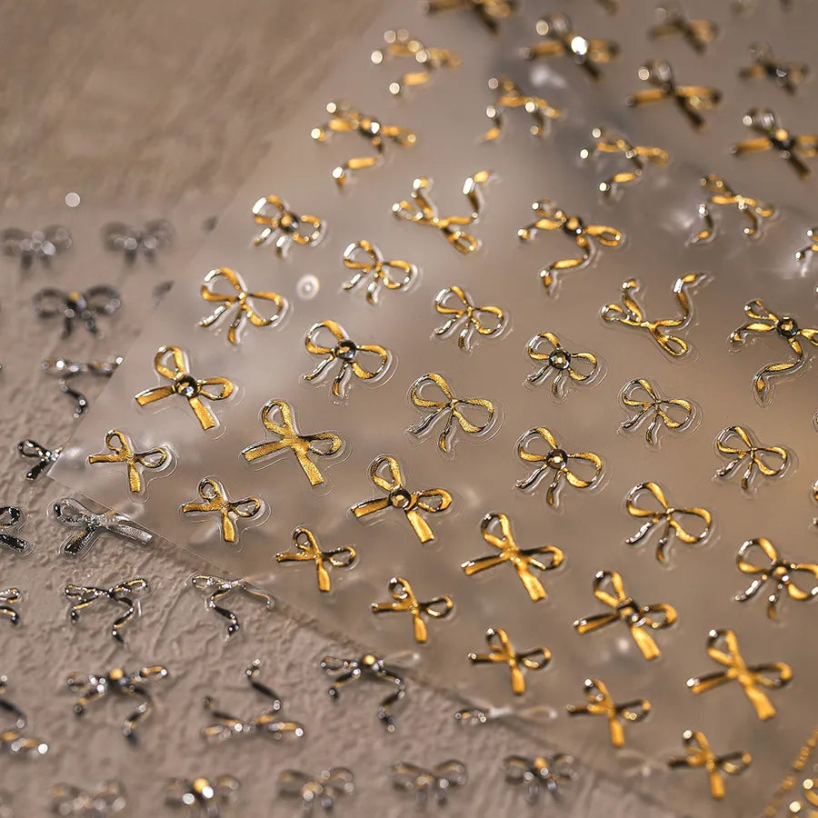 Luxury 3D Bow Nail Art Stickers - Gold & Silver Metal Decals for DIY Manicure