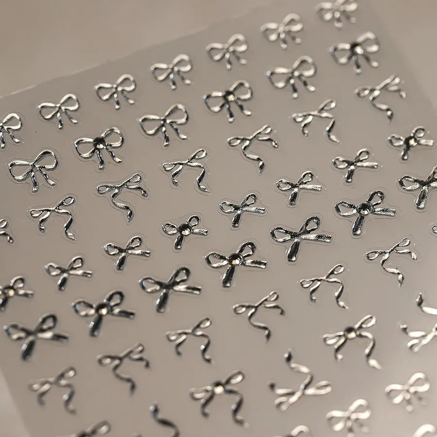 Luxury 3D Bow Nail Art Stickers - Gold & Silver Metal Decals for DIY Manicure