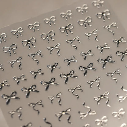 Luxury 3D Bow Nail Art Stickers - Gold & Silver Metal Decals for DIY Manicure