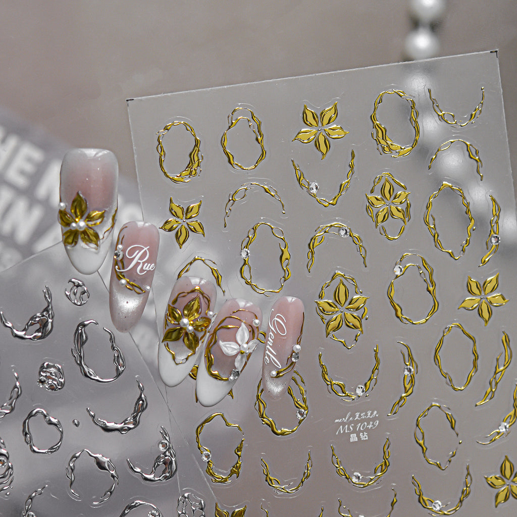Luxury 3D Metallic Vine & Flower Nail Stickers 1047