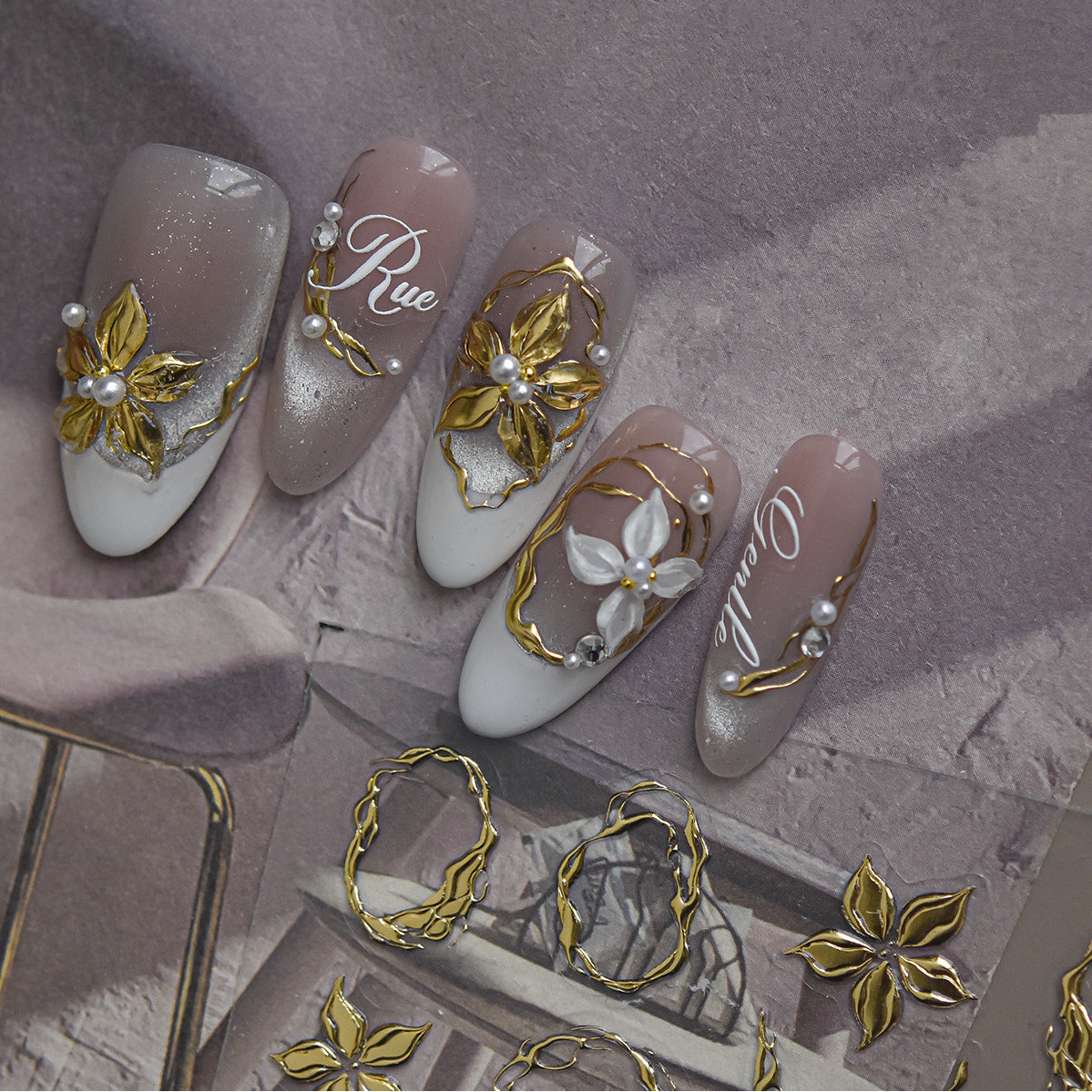 Luxury 3D Metallic Vine & Flower Nail Stickers 1047