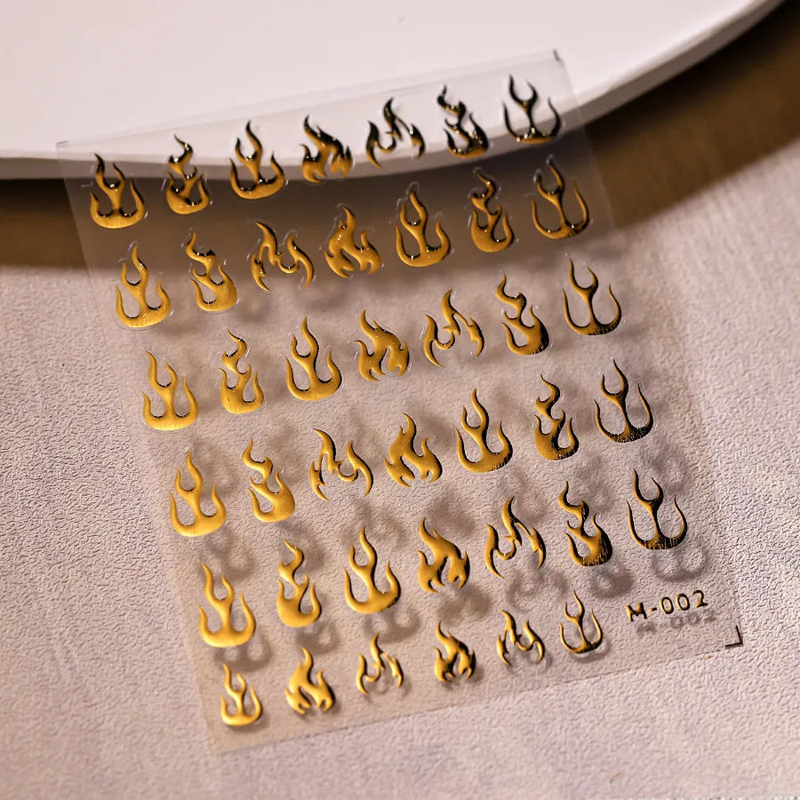 Gold Flame Nail Art Stickers Adhesive Slider Metal Colors Sticker Decals Gold Silver Fire M002 gold
