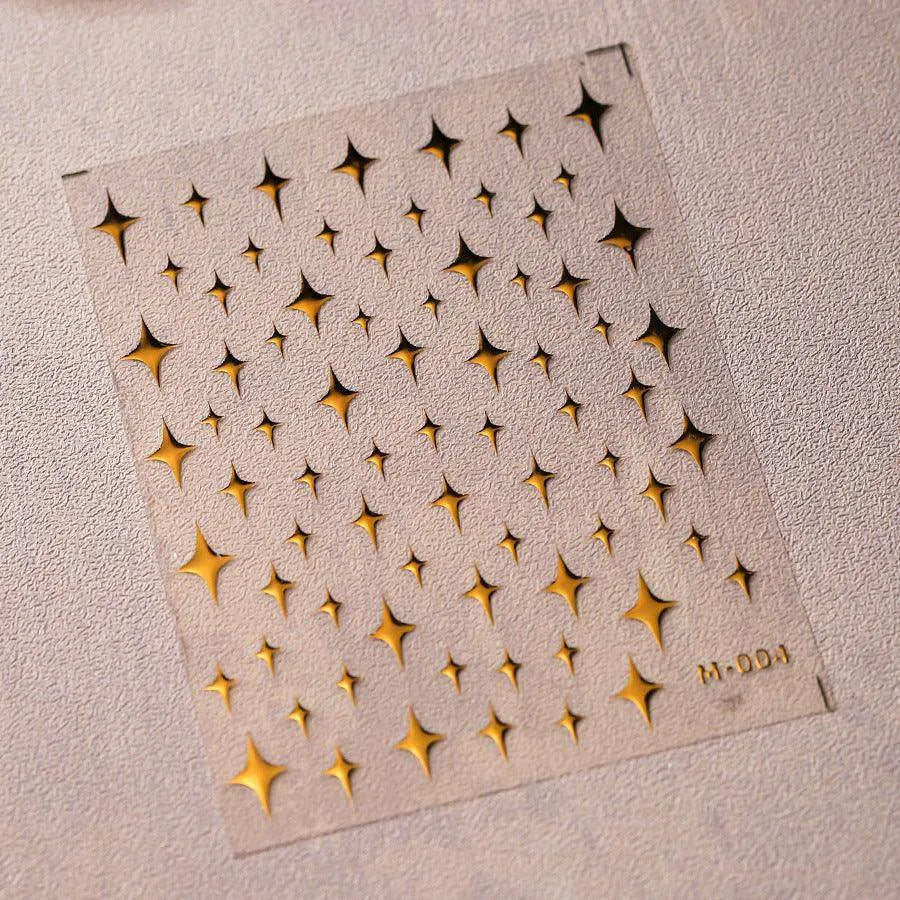 Gold Silver Star Nail Art Stickers Adhesive Metal Colors Cross Stars M004 Gold