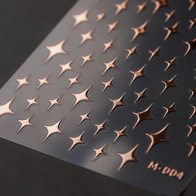 Gold Silver Star Nail Art Stickers Adhesive Metal Colors Cross Stars M004 rose gold