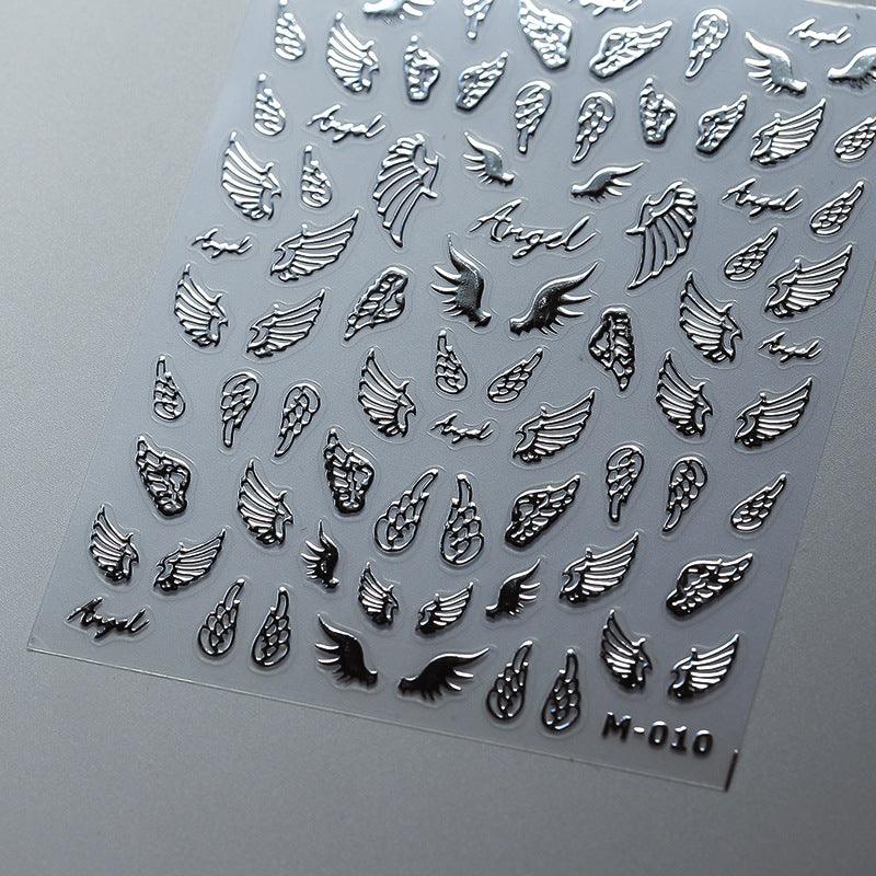 Silver Wing Nail Art Stickers Adhesive Sliders Embossed Metal Wings Sticker Decals M010