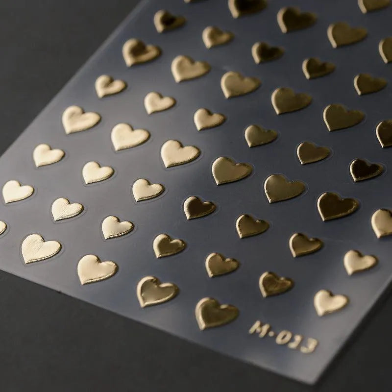 Gold Silver Heart Nail Art Stickers Metal Effect Love Heart Shape Adhesive Sticker Decals M013 gold