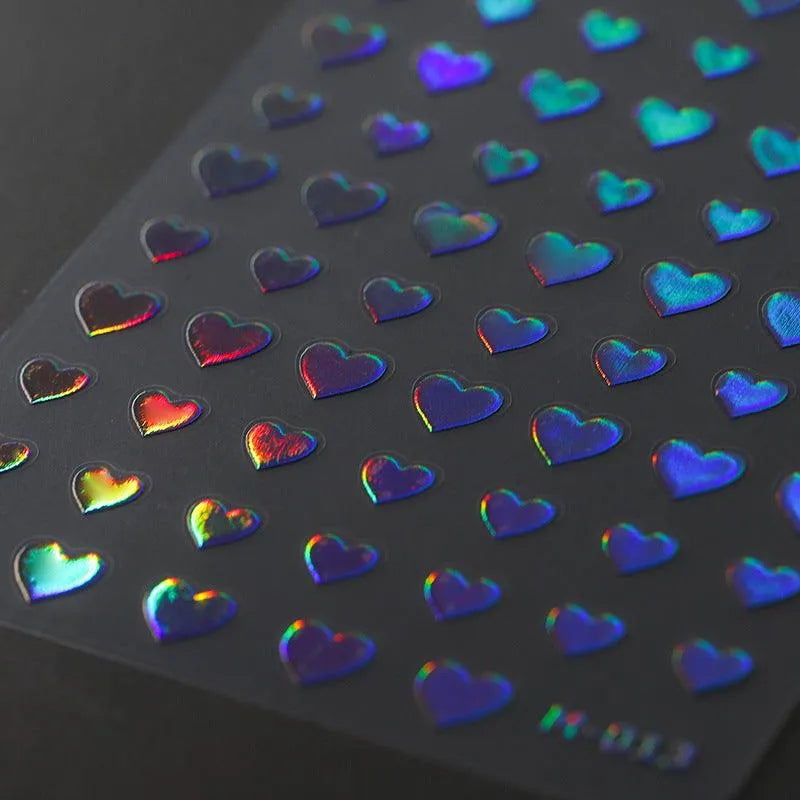 Gold Silver Heart Nail Art Stickers Metal Effect Love Heart Shape Adhesive Sticker Decals M013 laser