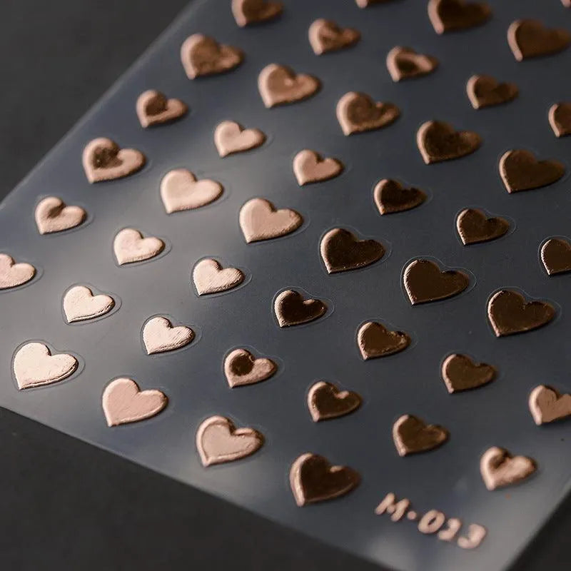 Gold Silver Heart Nail Art Stickers Metal Effect Love Heart Shape Adhesive Sticker Decals M013 rose gold
