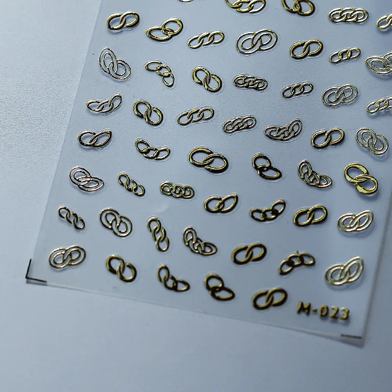 Metal Chain Nail Art Stickers Adhesive Slider Gold Silver Shackle Sticker Decals M023 Gold