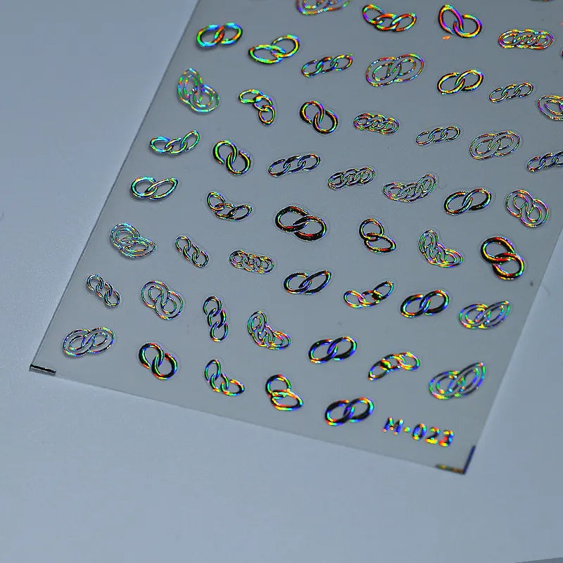 Metal Chain Nail Art Stickers Adhesive Slider Gold Silver Shackle Sticker Decals M023 Laser