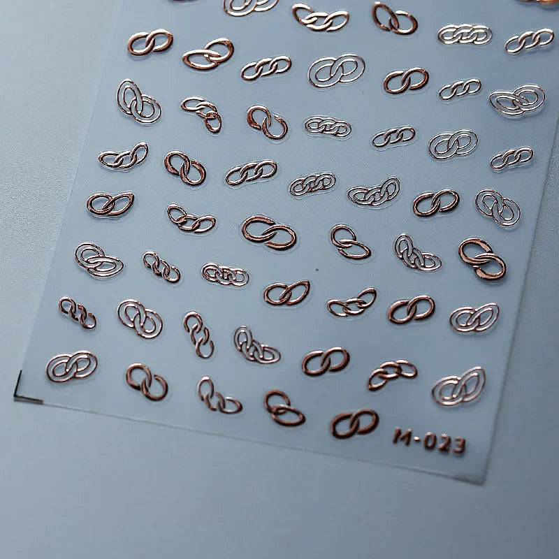 Metal Chain Nail Art Stickers Adhesive Slider Gold Silver Shackle Sticker Decals M023 Rose gold