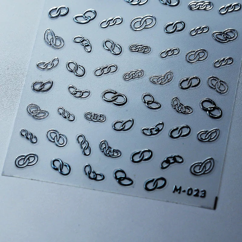 Metal Chain Nail Art Stickers Adhesive Slider Gold Silver Shackle Sticker Decals M023 Silver