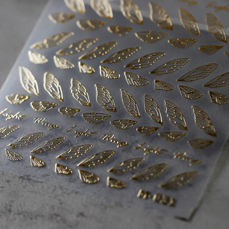 Silver Wing Nail Art Stickers Adhesive Sliders Embossed Metal Wings Sticker Decals M010