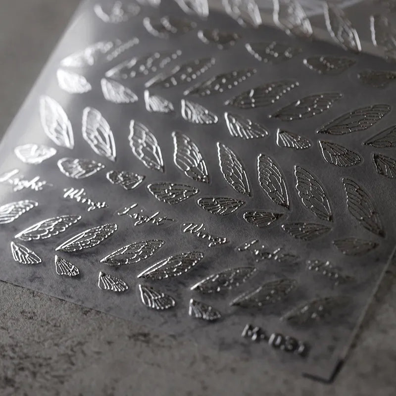Silver Wing Nail Art Stickers Adhesive Sliders Embossed Metal Wings Sticker Decals M010