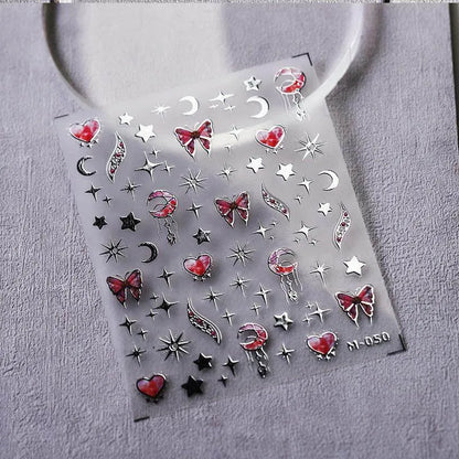 Gold Star Moon Nail Art Stickers Adhesive Slider Butterfly Embossed Sticker Decals M050 silver