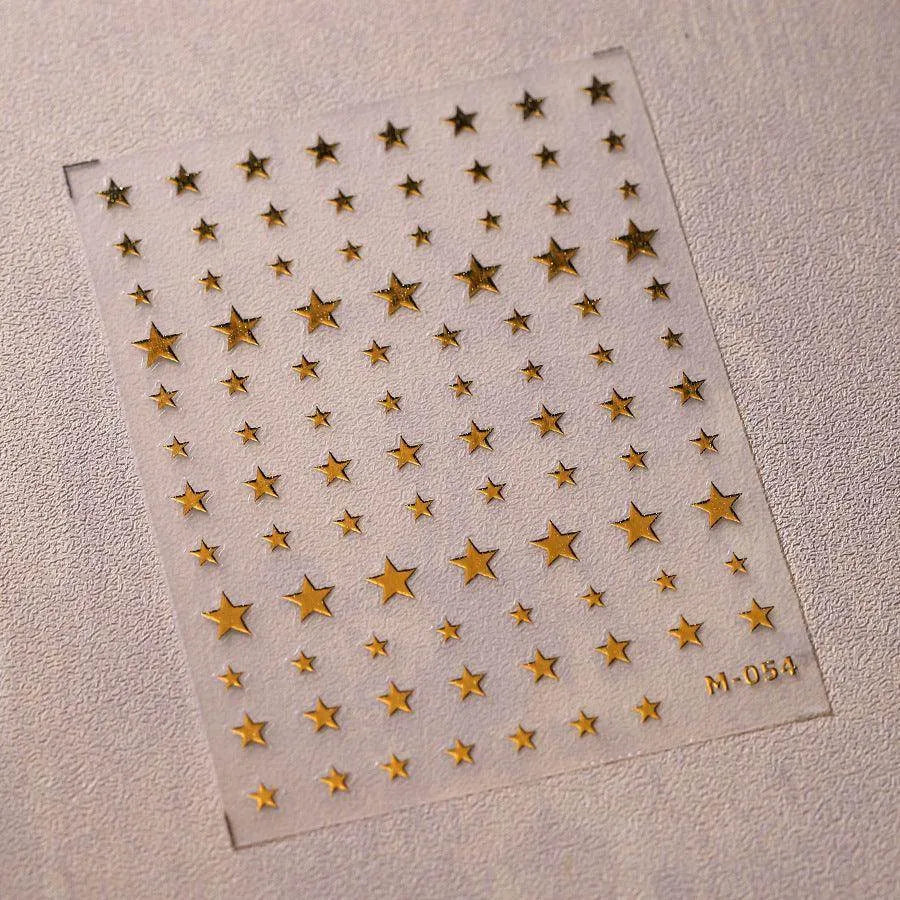 Gold Silver Star Nail Art Stickers Adhesive Metal Colors Cross Stars M054 Gold